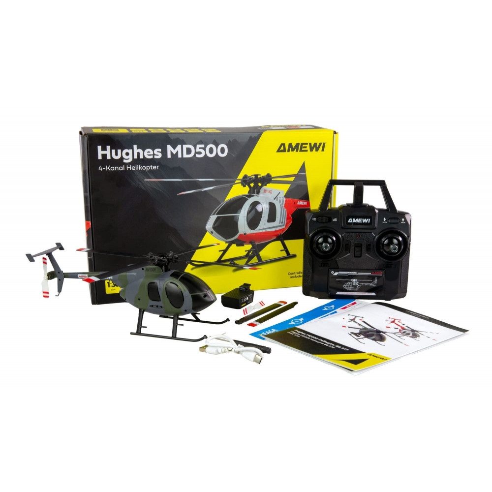 Amewi RC-Helikopter Hughes MD500 Helikopter Militär 4-Kanal 6G RTF - Hubschrauber - grau