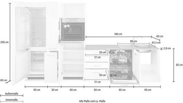 HELD MÖBEL Winkelküche Visby, mit E-Geräte, 390x180 cm, inkl. Kühl/Gefrierkombi und Geschirrspüler