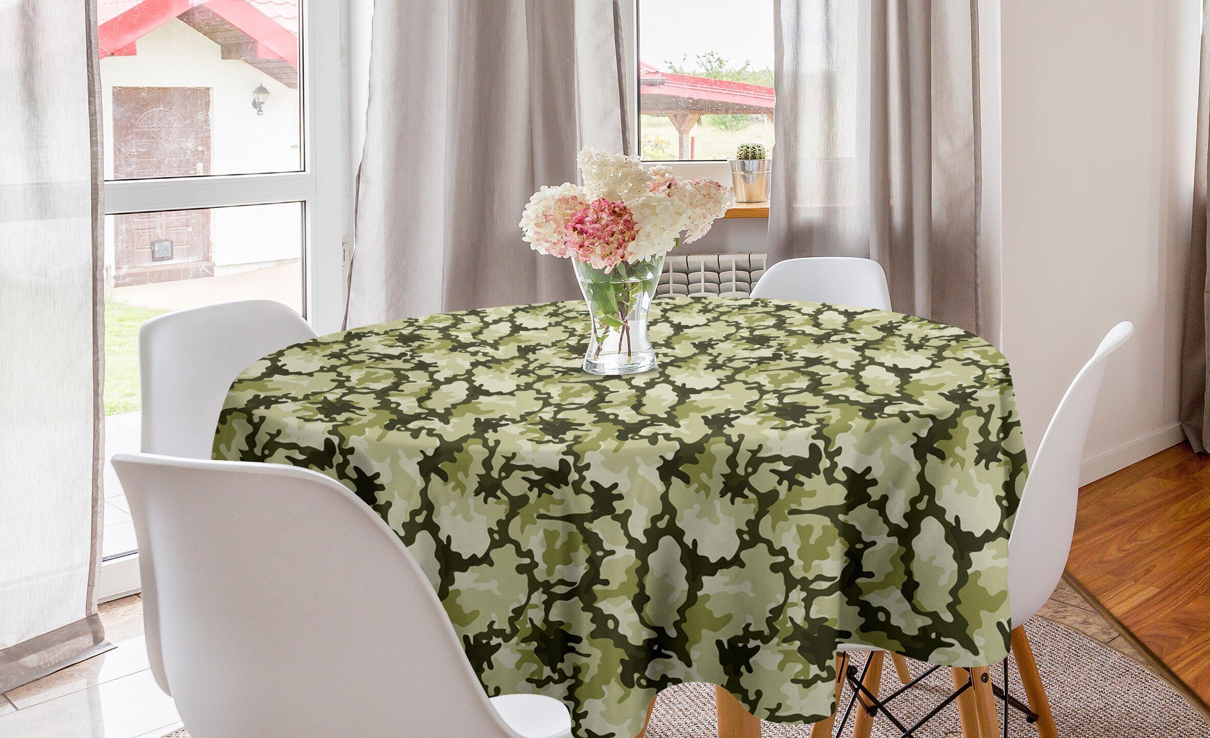 Abakuhaus Tischdecke Kreis Tischdecke Abdeckung für Esszimmer Küche Dekoration, Grün Jungle Camouflage-Design