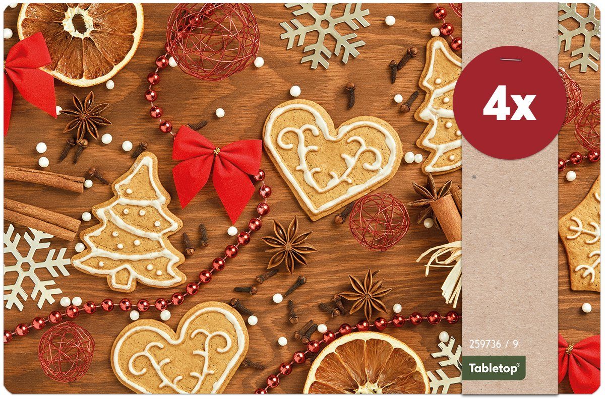 matches21 HOME & HOBBY Platzset Abwaschbare Tischsets 4er Set Weihnachten Kekse & Deko, (4-St), Platzsets als Tisch-Untersetzer und Tisch-Deko für Esstisch Teller