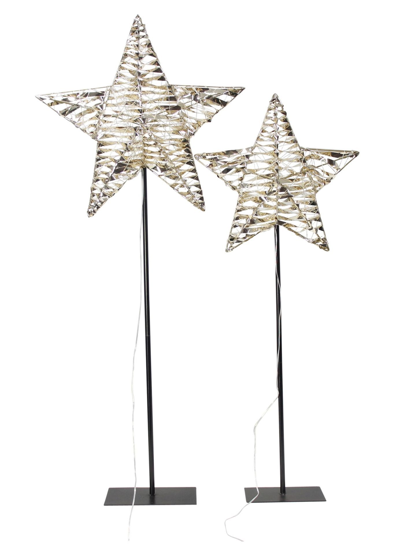 Frank Flechtwaren LED-Dekofigur "Stern" Metall gold, 200 / 400 LED, Timer, Outdoor Weihnachtsdeko (2 St., im Set), Gartendeko für Draußen, Winterdeko