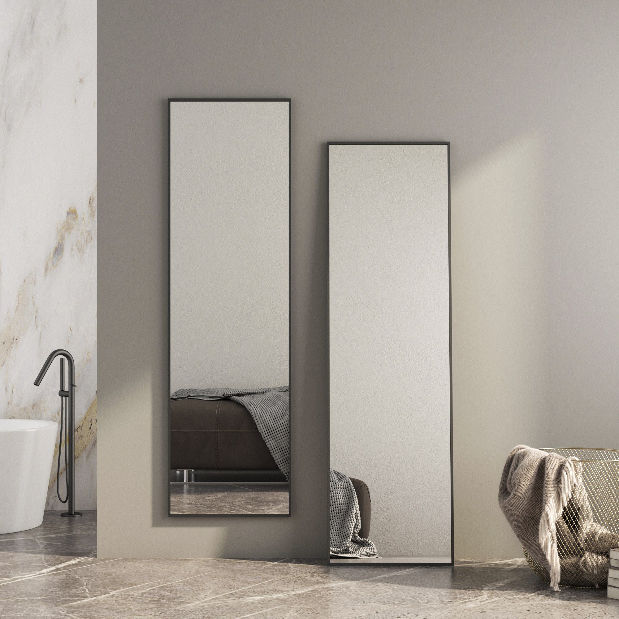 Boromal Wandspiegel Spiegel Schwarz Rechteckig Wand mit Rahmen eckig / abgerundet Flur, für Badzimmer/Ankleidezimmer/Wohnzimmer,unbrechbarer Spiegel