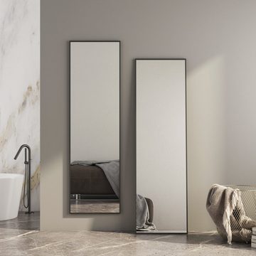 Boromal Spiegel groß eckig 150x50cm Schwarz Wandspiegel Standspiegel Ganzkörperspiegel (Bodenspiegel, für Flur, Bad, Schlafzimmer, Wohnzimmer), hängend, Wand gelehnt, Vertical, Horizontal