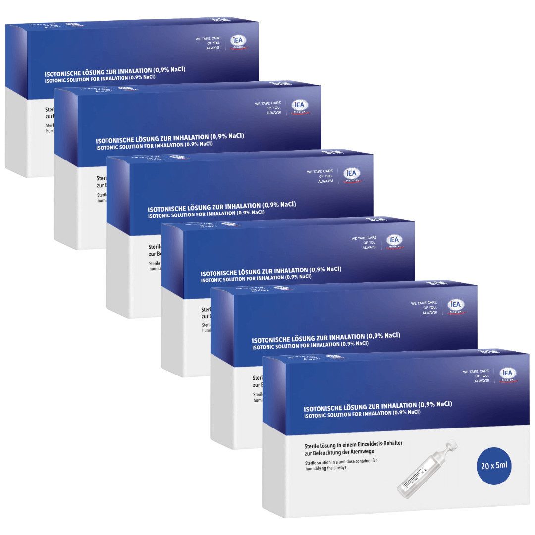 IEA Medical Inhalations-Zusatz isotonische Kochsalzlösung 0,9% NaCl zum inhalieren 120 x 5 ml, 120-tlg., steril, konservierungsfrei, für Pollenzeit, Allergie, Alltag & Familie