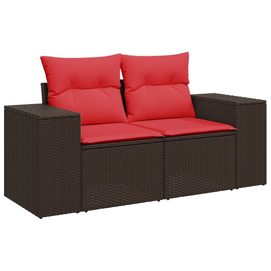 vidaXL Gartenlounge-Set 7-teiliges Gartensofa-Set mit Kissen, braun, Polyrattan, (1-tlg)