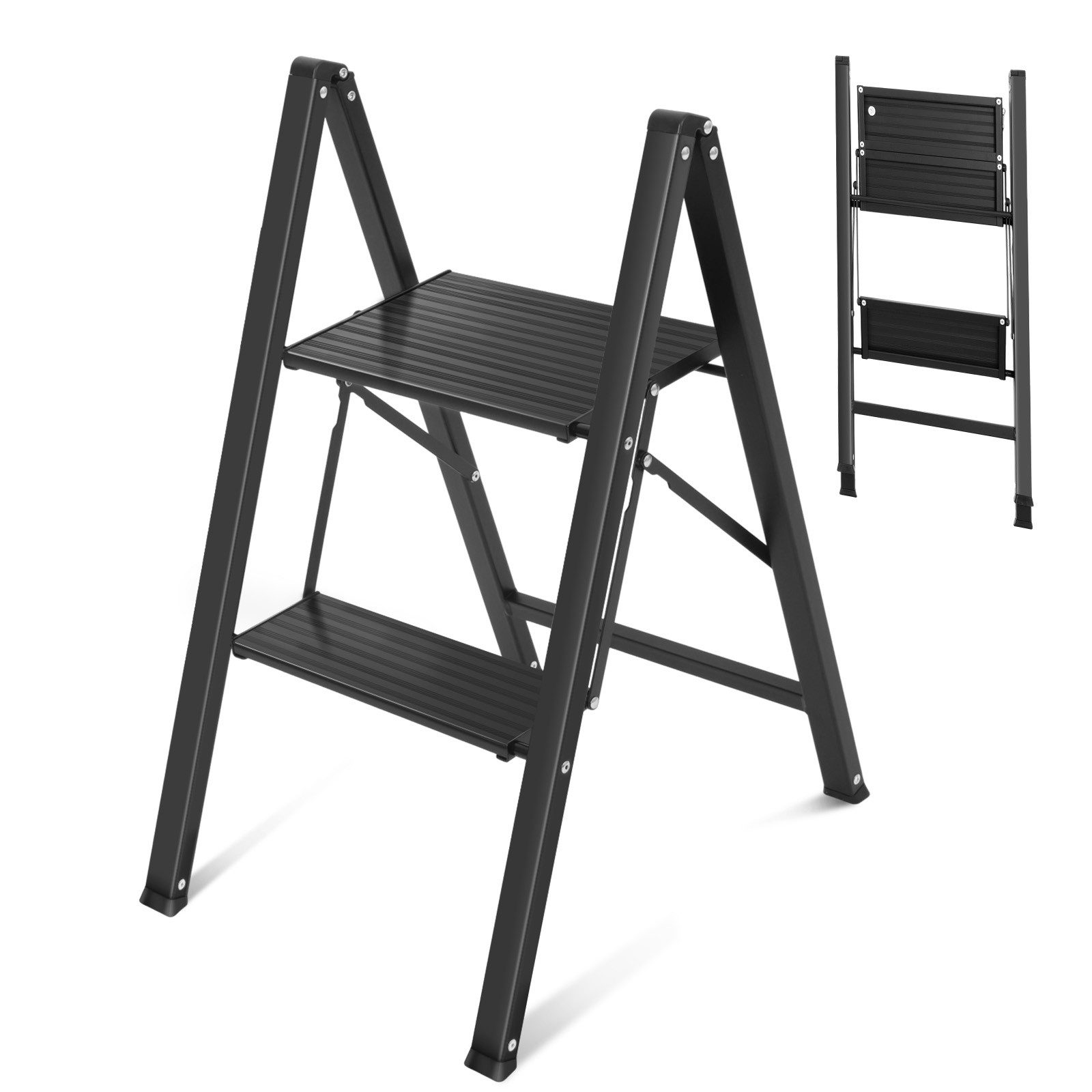 Sekey Trittleiter Alu klappleiter 2/3 stufen bis 150 kg, ideal für Küche, Schlafzimmer und Regale