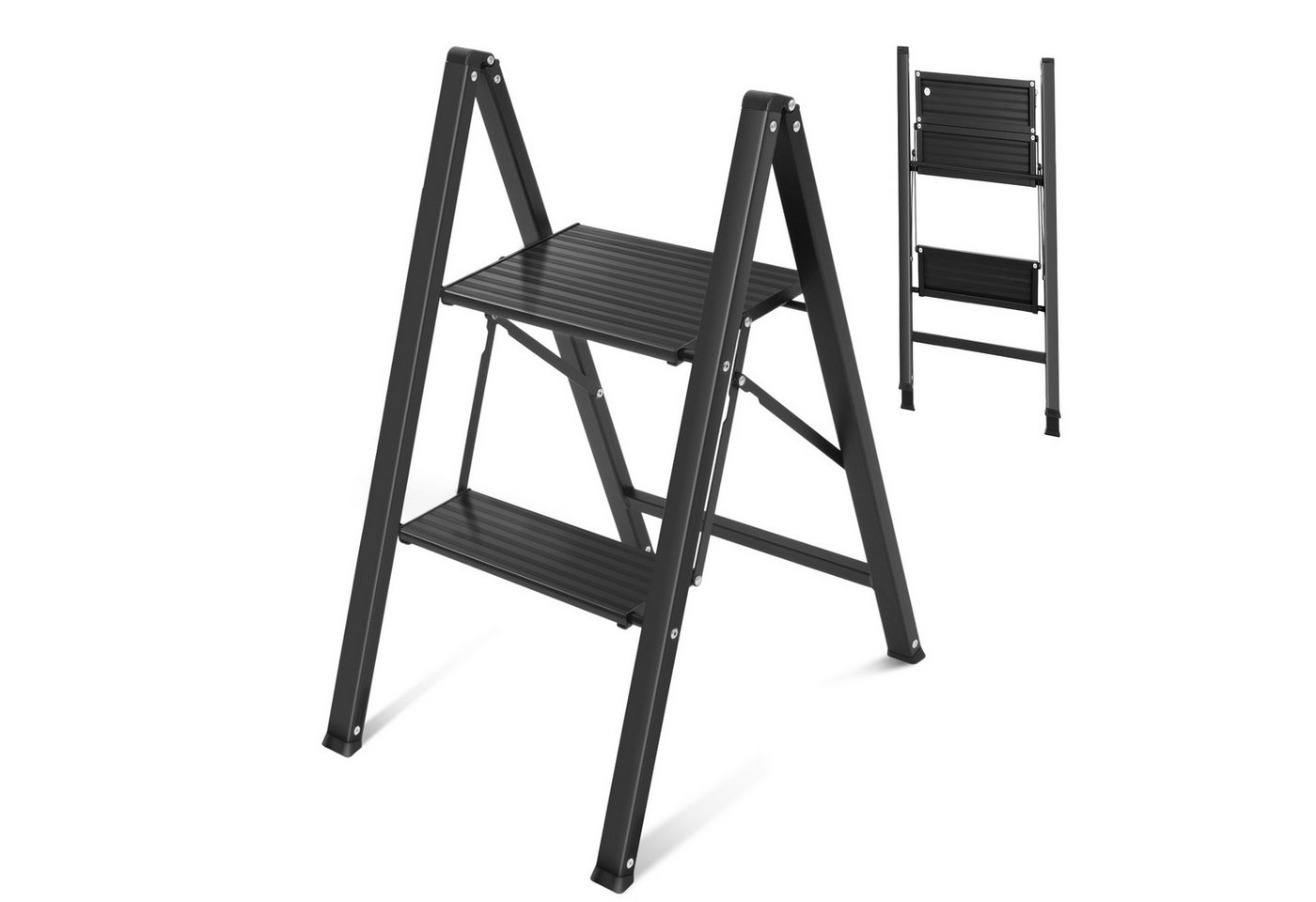 Sekey Trittleiter 2-3 Stufen Klappleiter Alu Klapptritt Faltbar Stehleiter bis 150 kg, 2-Stufen Klapptritt mit großer rutschfester Trittfläche (30 x 20 cm)
