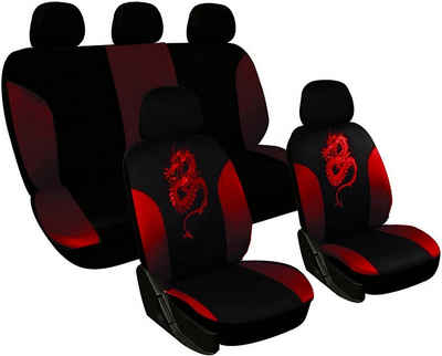 Woltu Autositzbezug »7213«, Universal Sitzbezüge für Auto Sitzbezug Schonbezüge Autoauflage Schoner, Drache Stickerei, schwarz-rot