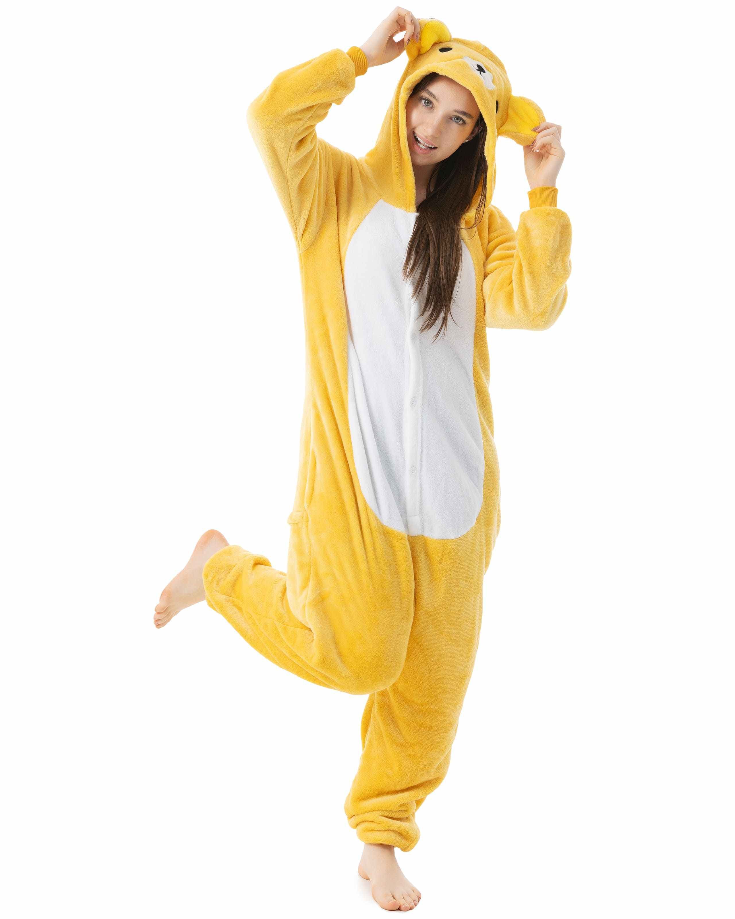 Katara Partyanzug Fantasy Figuren Jumpsuit Kostüm Erwachsene S-XL, Karneval - Kostüm, Kigurumi - Rilakkuma Bär Hellbraun S (145-155cm)