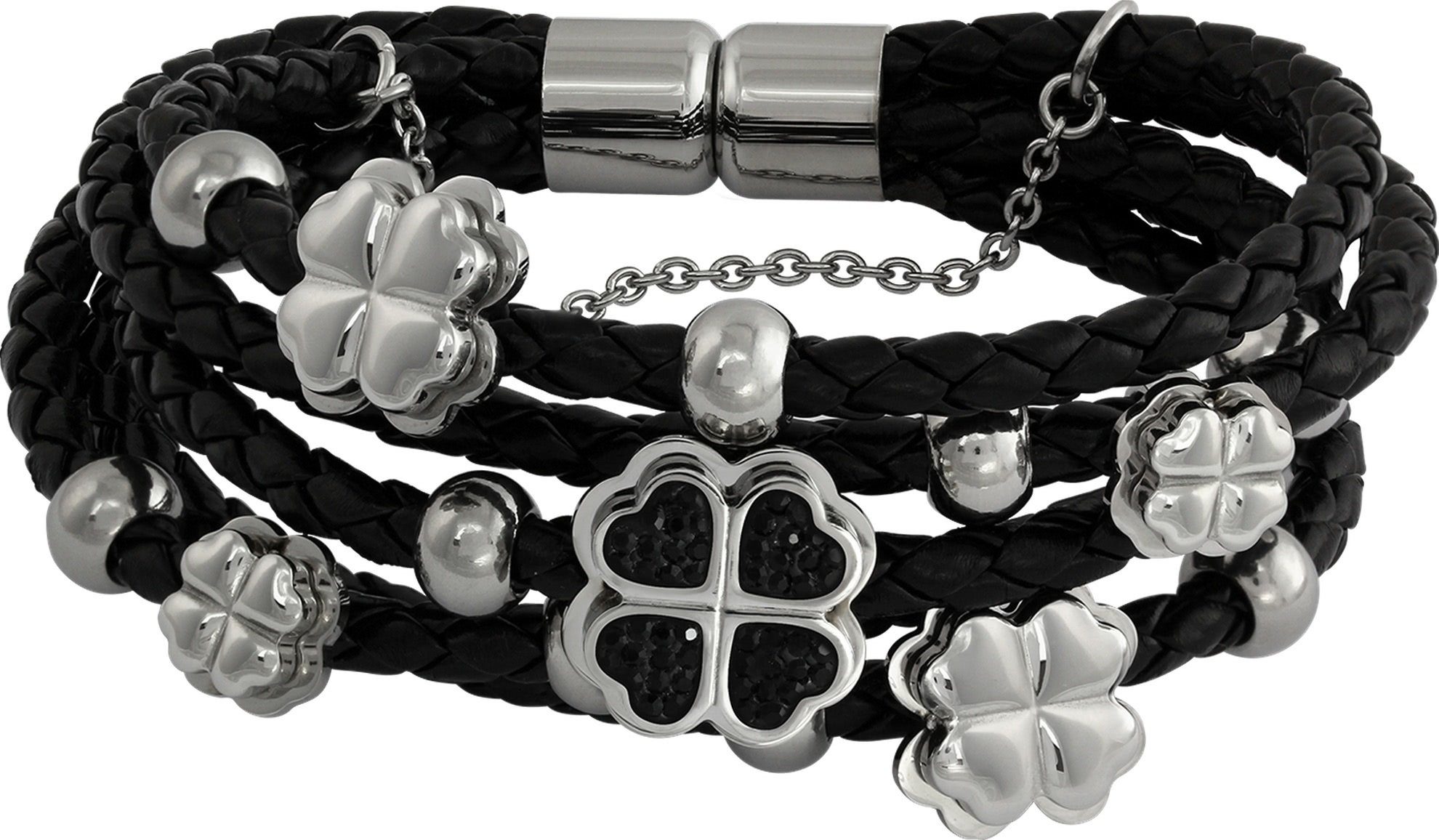 Amello Edelstahlarmband Amello Zirkonia Herz-Blume Armband (Armband), Damen Armband (Herz-Blume) Edelstahl (Stainless Steel), Farbe: schwarz