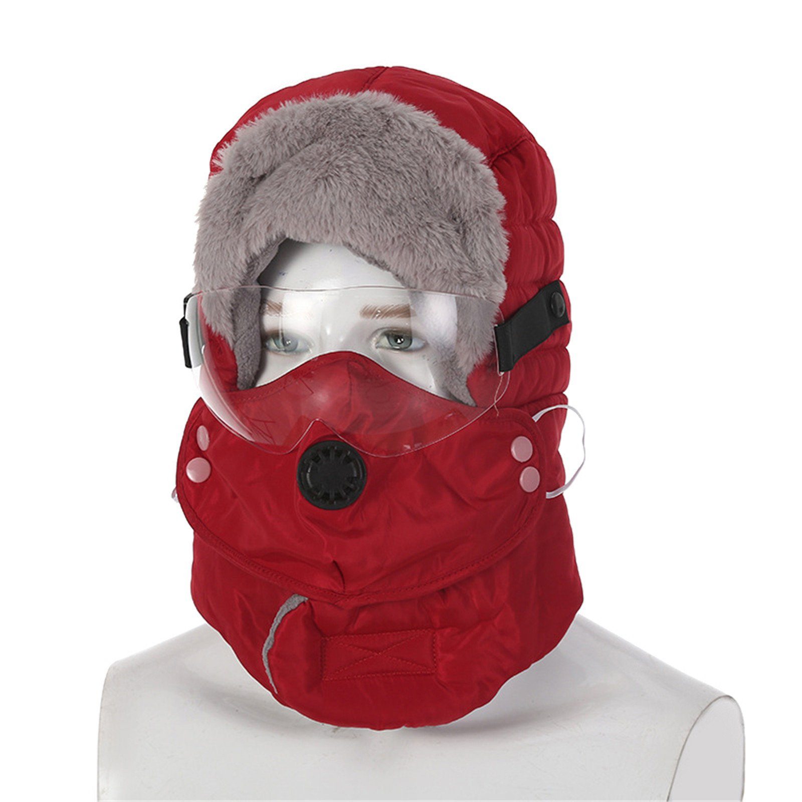 Mit mit Dreiteiliges Schutzbrille roter Set Warm Fleecemütze Blusmart Wintermütze Atemventil Gesichtsschutzbrille