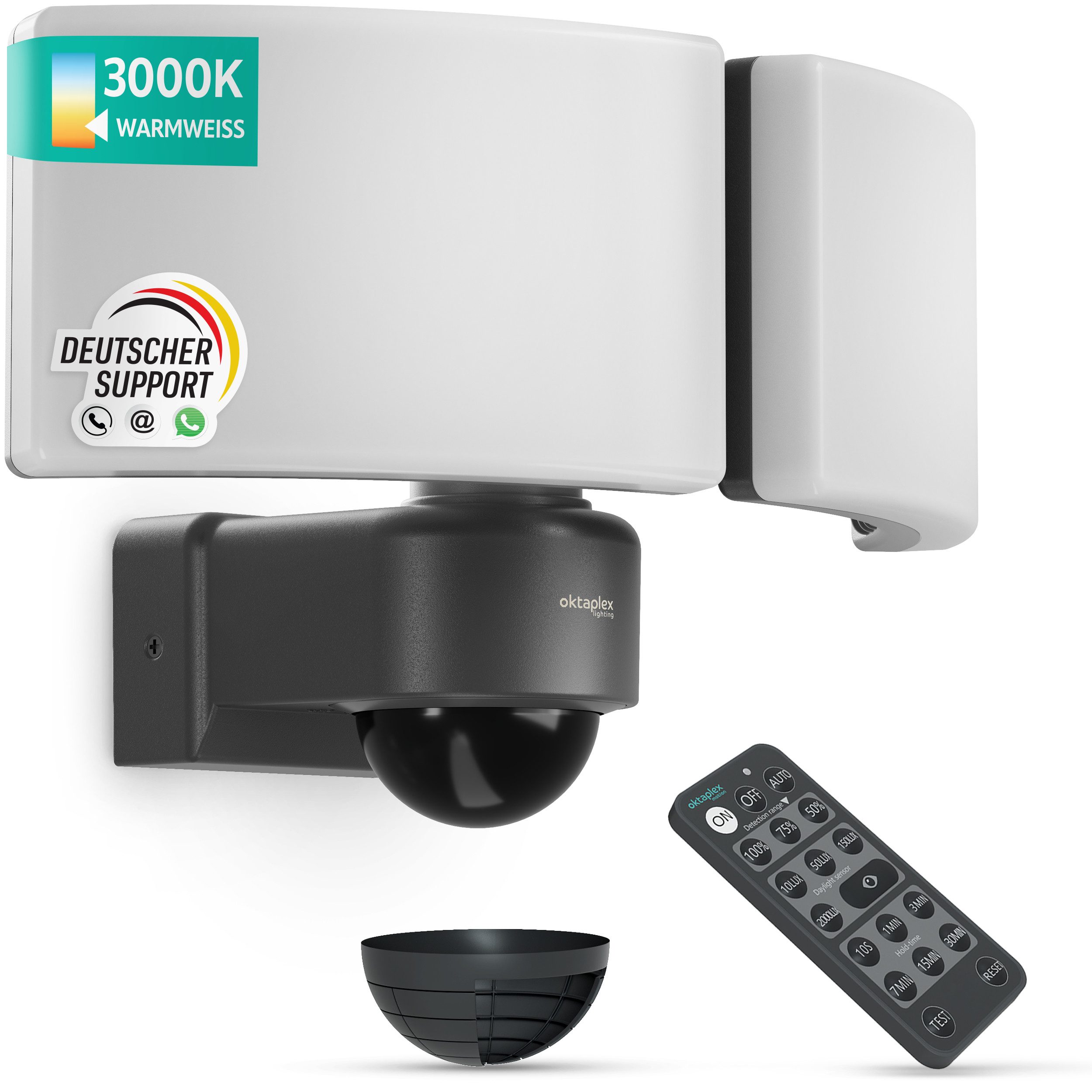 Oktaplex lighting LED Außen-Wandleuchte Cali Dos LED Strahler mit Bewegungsmelder 8m / 240 Grad IP65, PIR-Sensor; dreh- und schwenkbar, inklusive Leuchtmittel, warmweiß, 3000K 4450lm Außenlampe 40W anthrazit