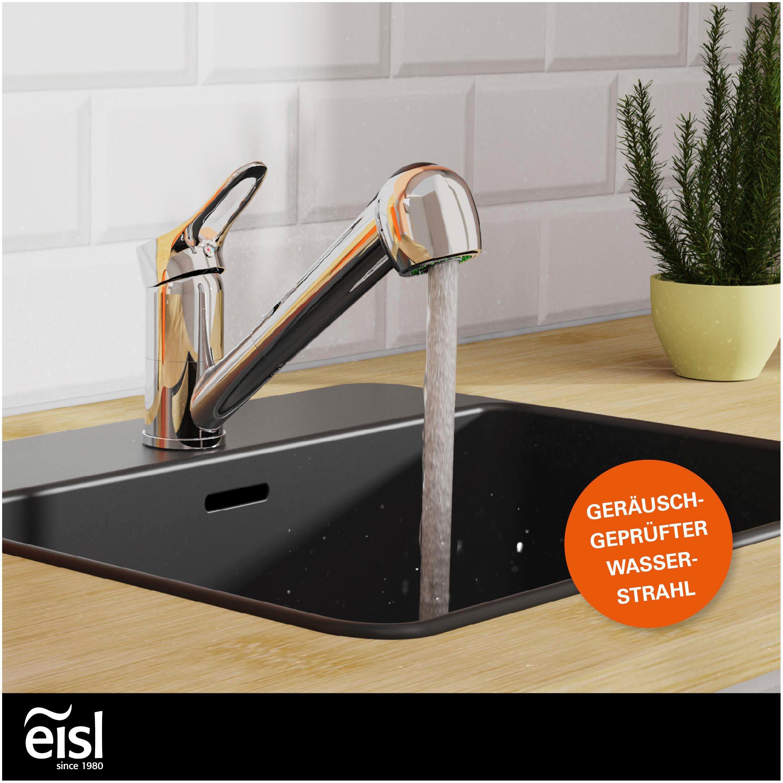 Eisl Spültischarmatur Verona mit Geschirrbrause, Wasserhahn ausziehbar, 360° schwenkbar, Chrom