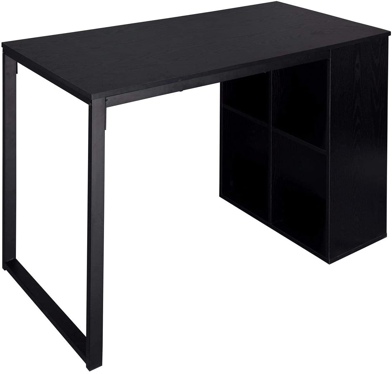 Woltu Schreibtisch (1-St), in Melamin, mit 4 Ablageflächen, aus Stahl, Holz Schwarz | Schwarz | Schwarz