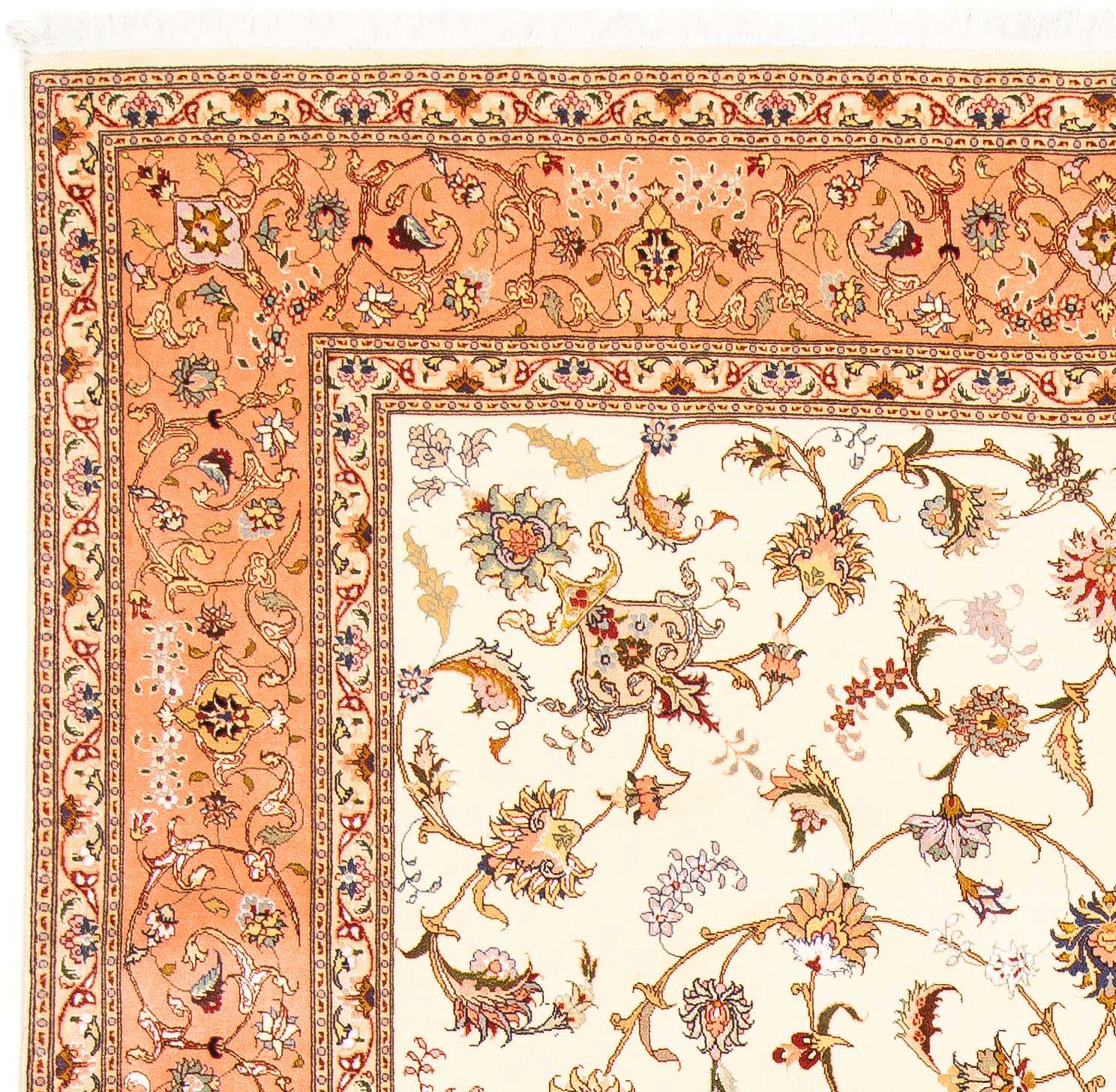 Orientteppich Perser 7 mit rechteckig, morgenland, beige, 203 Täbriz Zertifikat mm, - cm x Höhe: - 302 Wohnzimmer, - Royal Handgeknüpft, - Einzelstück