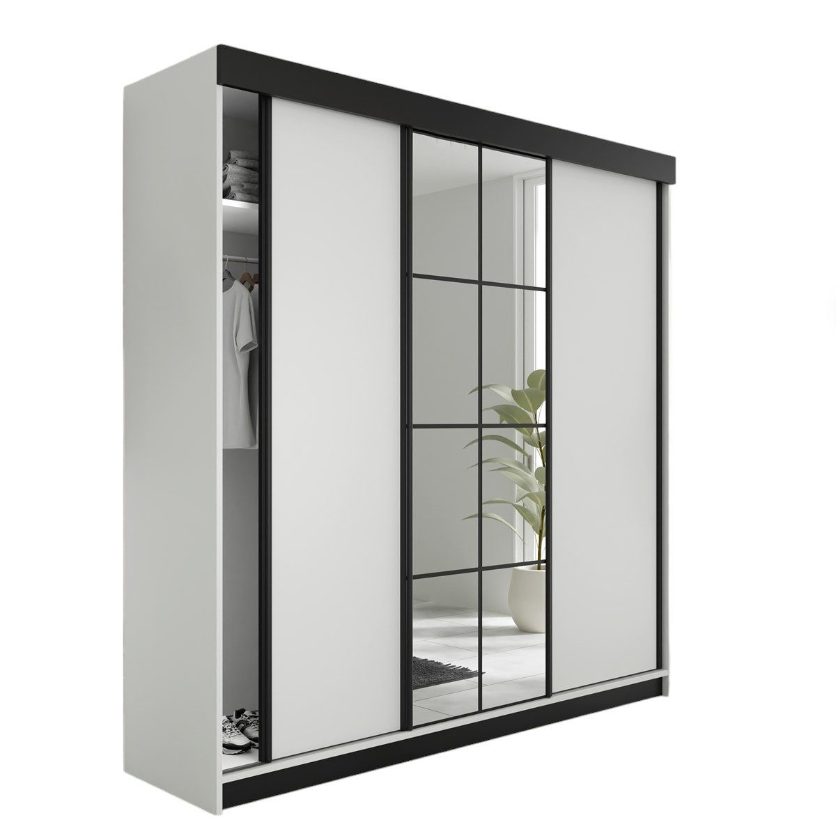 Compleo Schwebetürenschrank mit Modern Spiegel, Kleiderschrank günstig online kaufen