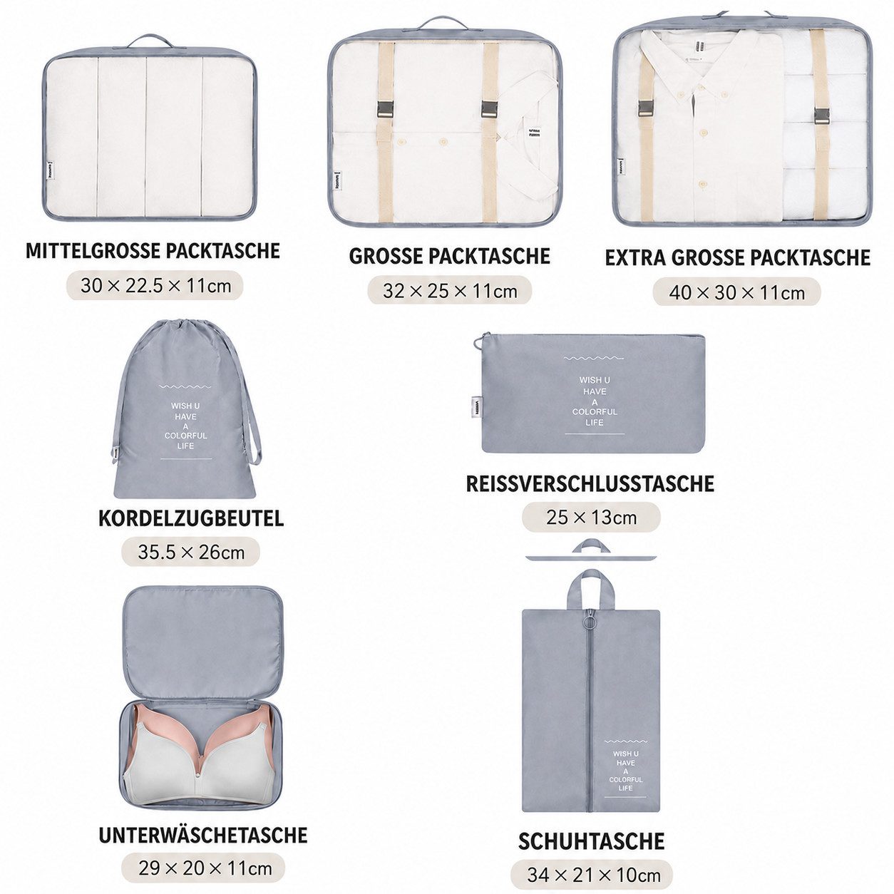 ibettertec Wäschesack Kofferorganizer 7-teiliges Set, Packing Cubes, Reise Packtaschen (Kofferorganizer Koffer Organizer Set 7-teiliges, Packing Cubes, Reise Pa – Bild 3 von 5