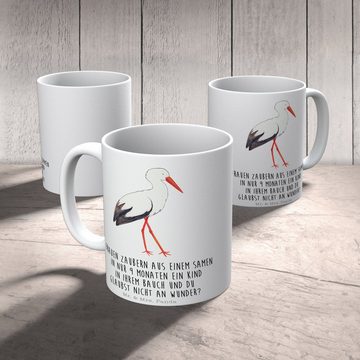 Mr. & Mrs. Panda Tasse Storch - Weiß - Geschenk, Schwanger, lustige Sprüche, Mutter, Geschen, Keramik, Einzigartiges Botschaft