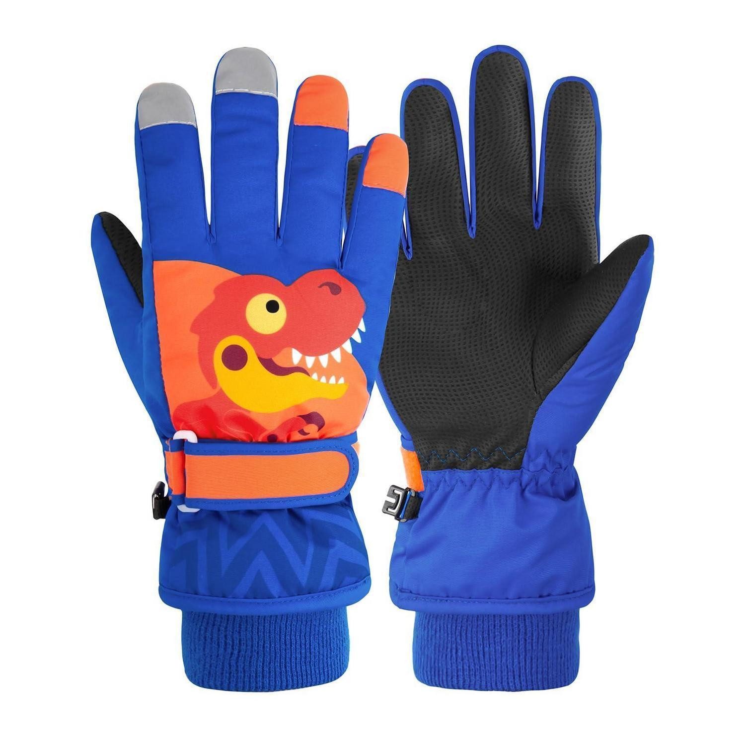 LuxusKollektion Skihandschuhe Skihandschuhe Kinder Saphirblau Dinosaurier M (1-St)