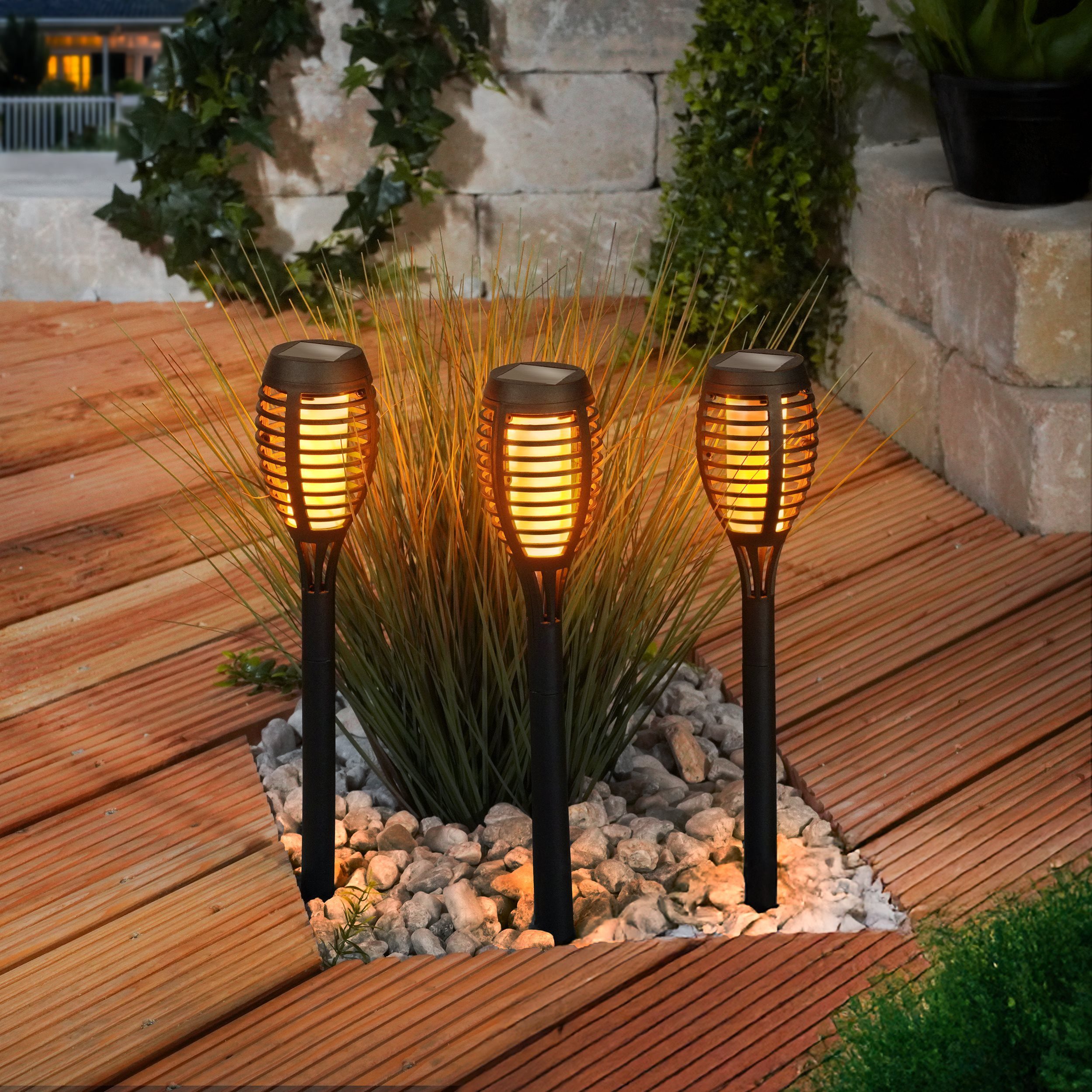 esotec LED Gartenfackel Solarleuchte Lorenzo 3er-Set, je 12 LEDs H=39cm 102315