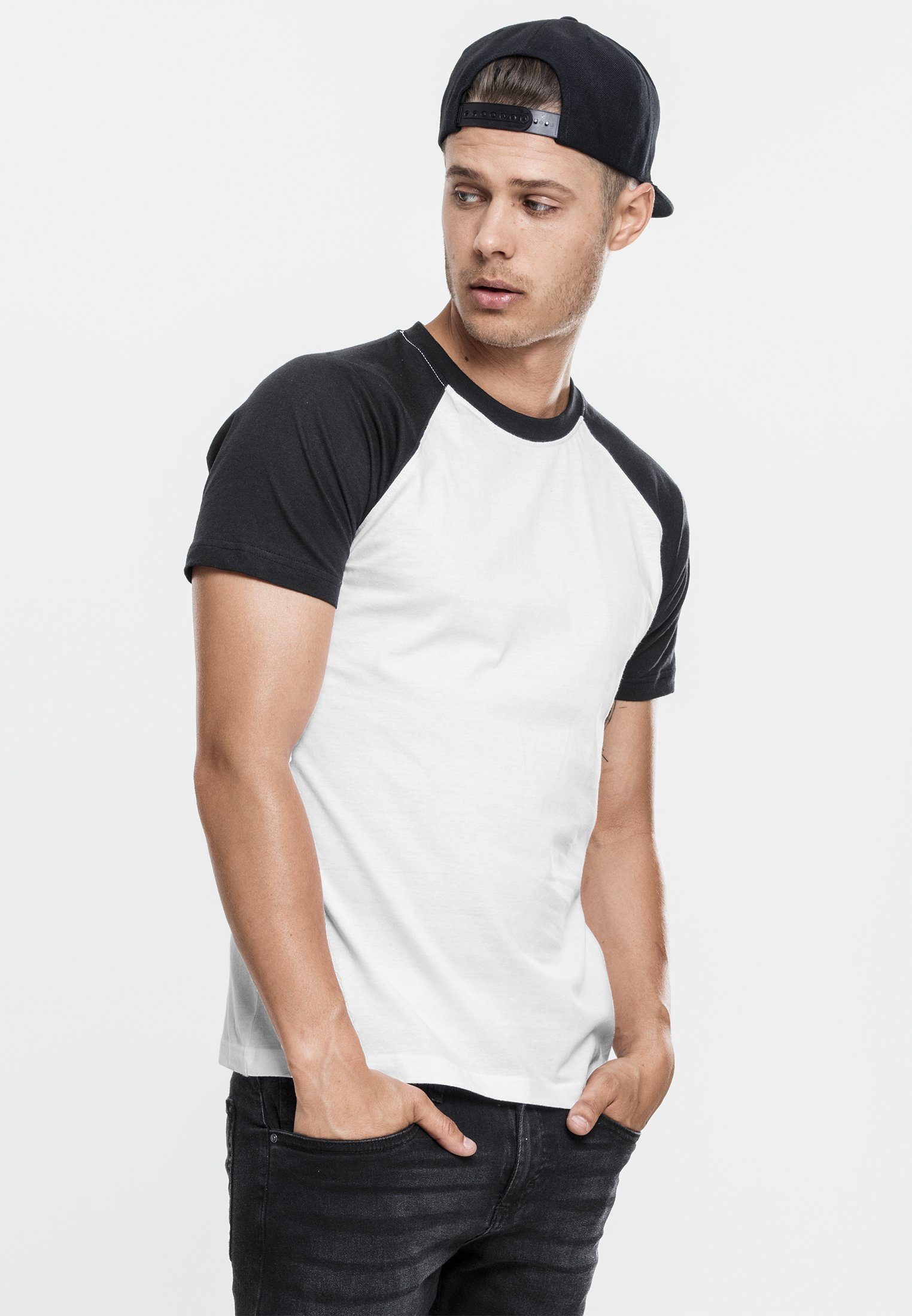 Tee URBAN white/black CLASSICS T-Shirt Herren Contrast Raglan (1-tlg)