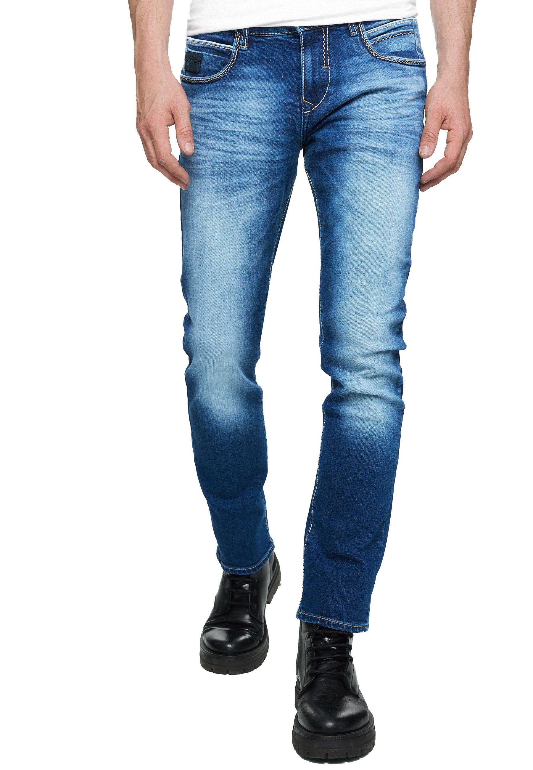Rusty Neal Straight-Jeans TOYAMA mit coolen Kontrastnähten dunkelblau
