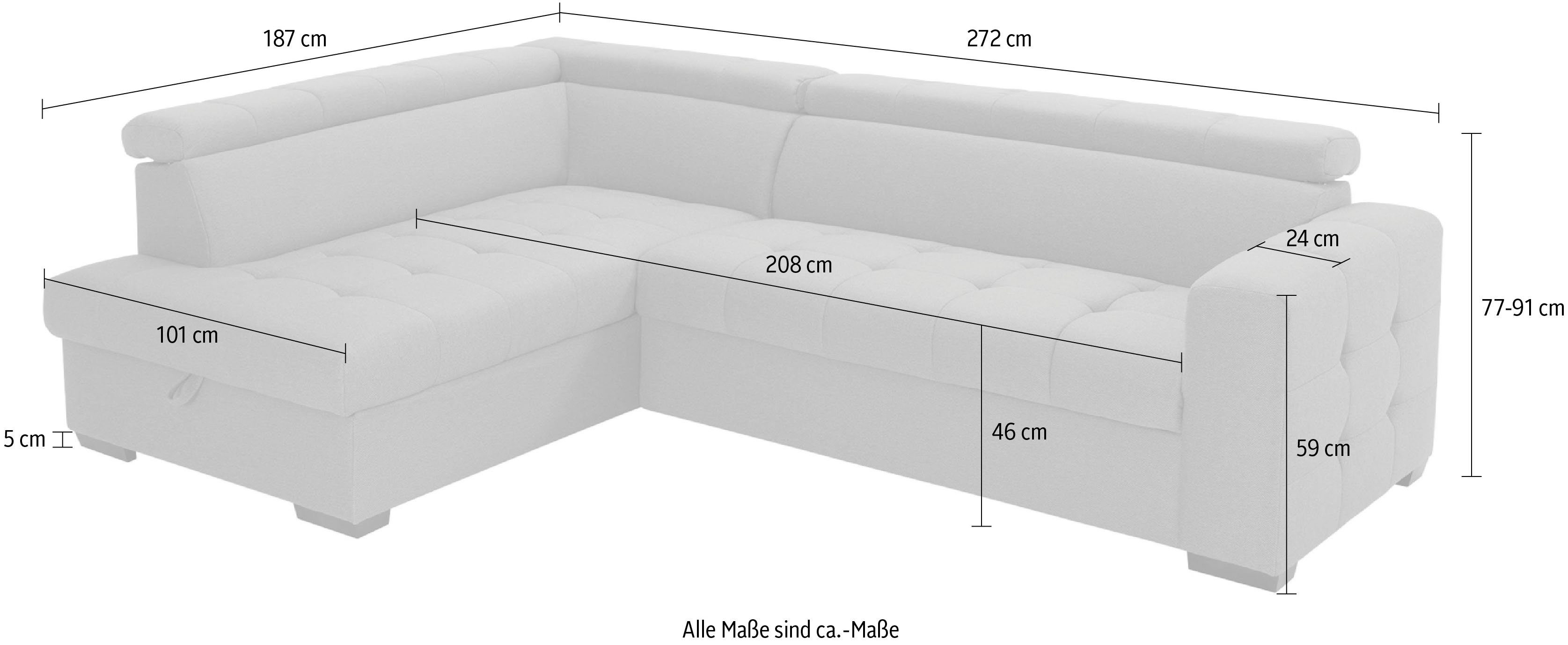 exxpo - sofa fashion Steppung Bettkasten Bettfunktion Sitzbereich, Wahlweise und im Otusso, Ecksofa mit