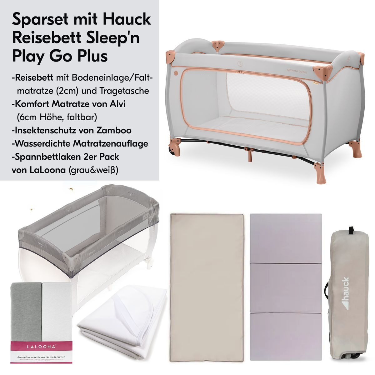 Hauck Baby-Reisebett Sleep N Play Go Plus XXL Set - Dusty Cork, Kinder Reis günstig online kaufen