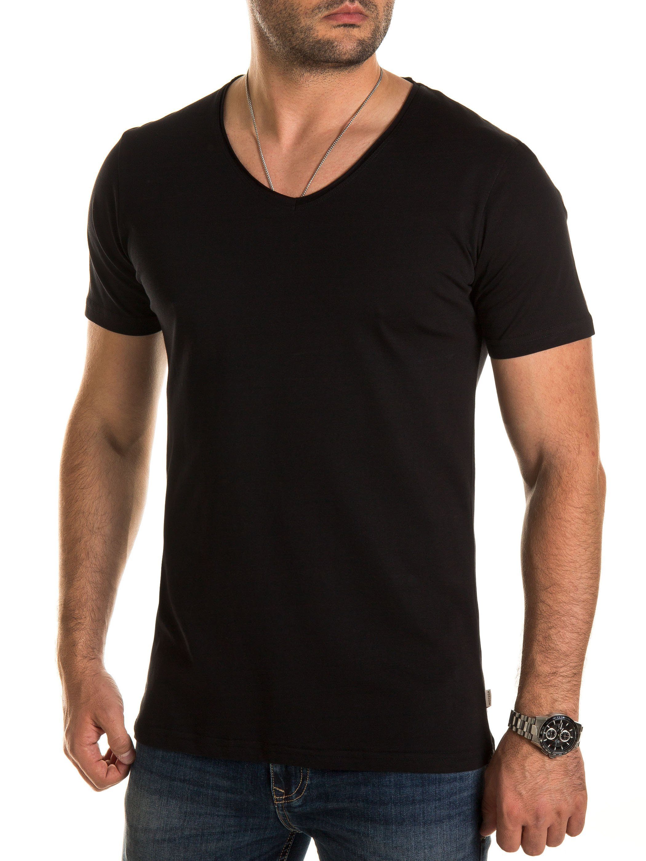 164007) Basic V-Neck Nasus V-Shirt WOTEGA Tee Schwarz (black