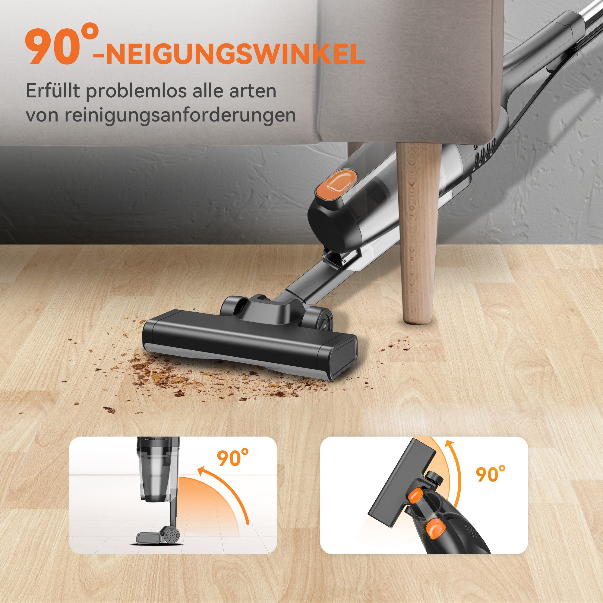 INSE Hand-und Stielstaubsauger INSE, 600 W, beutellos, 20Kpa Saugkraft, 600W Motor, 1,66kg leicht, Verstellbar&Selbststehend – Bild 4 von 5