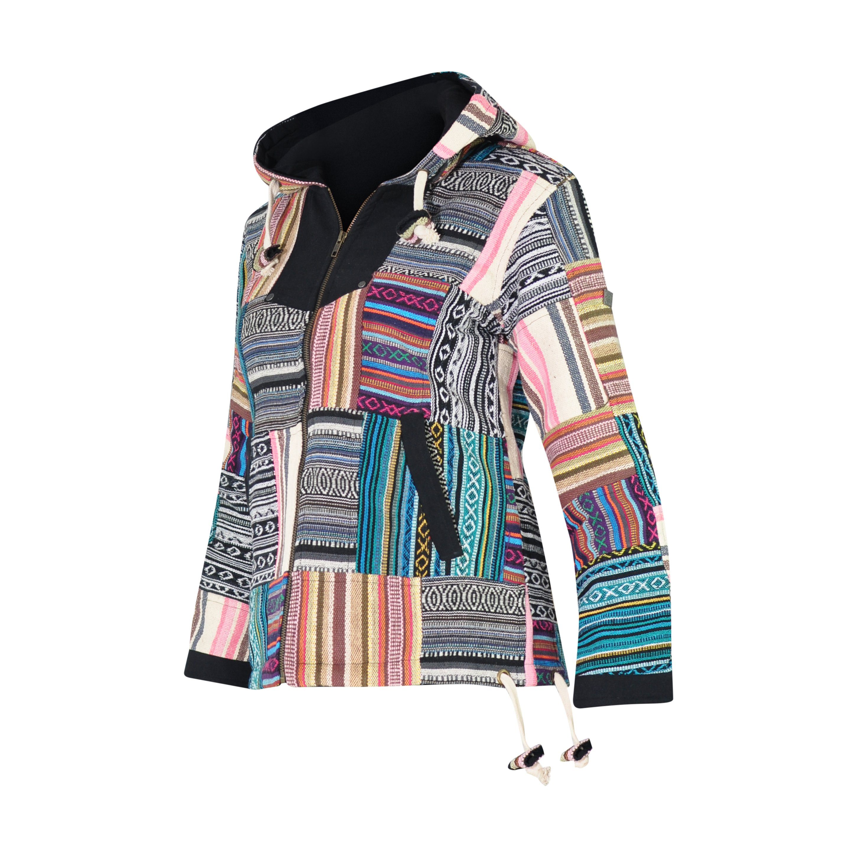 virblatt Cargojacke Patchwork Jacke Damen, Baumwolle, Baja Hoodie Vintage Hoodie Hippie buntes Patchwork
