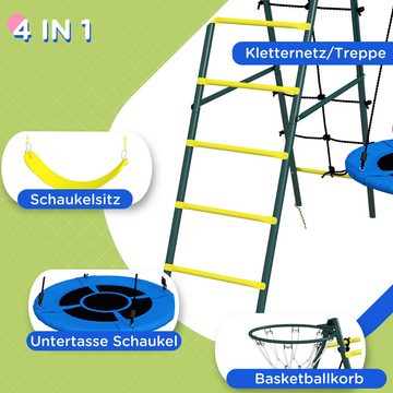 Outsunny Einzelschaukel Kinderschaukel-Set Schaukelgestell mit Schaukeln Basketballkorb Leiter, (Schaukelgerüst, 1-tlg., Gartenschaukel), für Kinder 3-8 Jahre, Stahl, 2,67 x 1,8 x 2,02 m