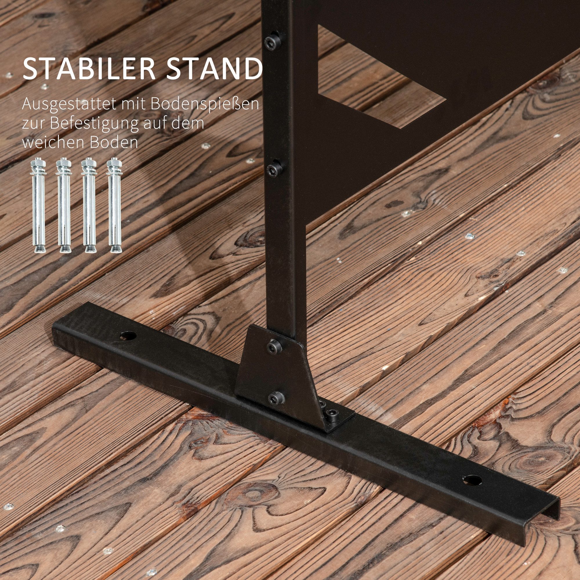 Outsunny Paravent Balkon Raumtrenner mit Bananenblattmuster Freistehend Trennwand (Raumteiler, 1 St., Sichtschutz), für Garten, Terrasse, Stahl, Schwarz, 122L x – Bild 5 von 5