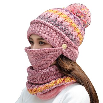 NATICY Mütze & Schal Dreiteiliges Set, Weiche, Warme Strickmütze, Schal