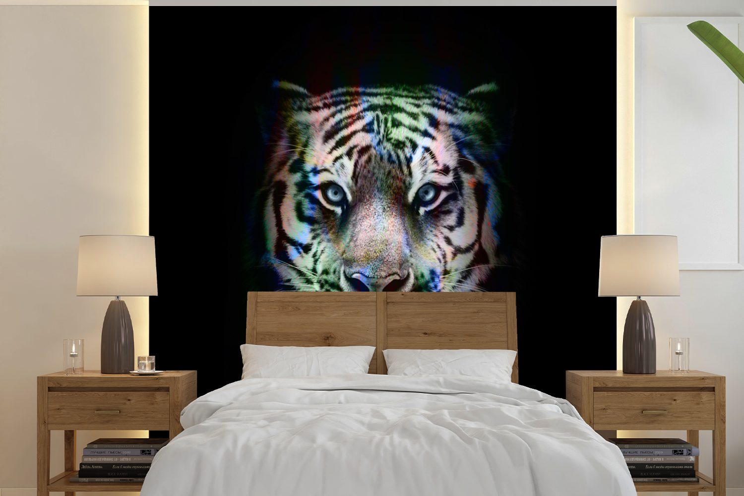 MuchoWow Fototapete Tiger - Farben - Tier, Matt, bedruckt, (5 St), Vinyl Tapete für Wohnzimmer oder Schlafzimmer, Wandtapete