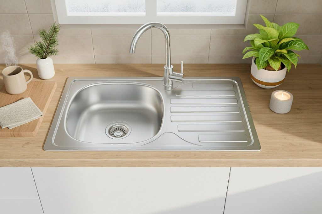 Faizee Möbel Edelstahlspüle 76x44 Edelstahlspüle Abtropffläche Küchenspülbecken Siphon, Eckig, 76/15 cm