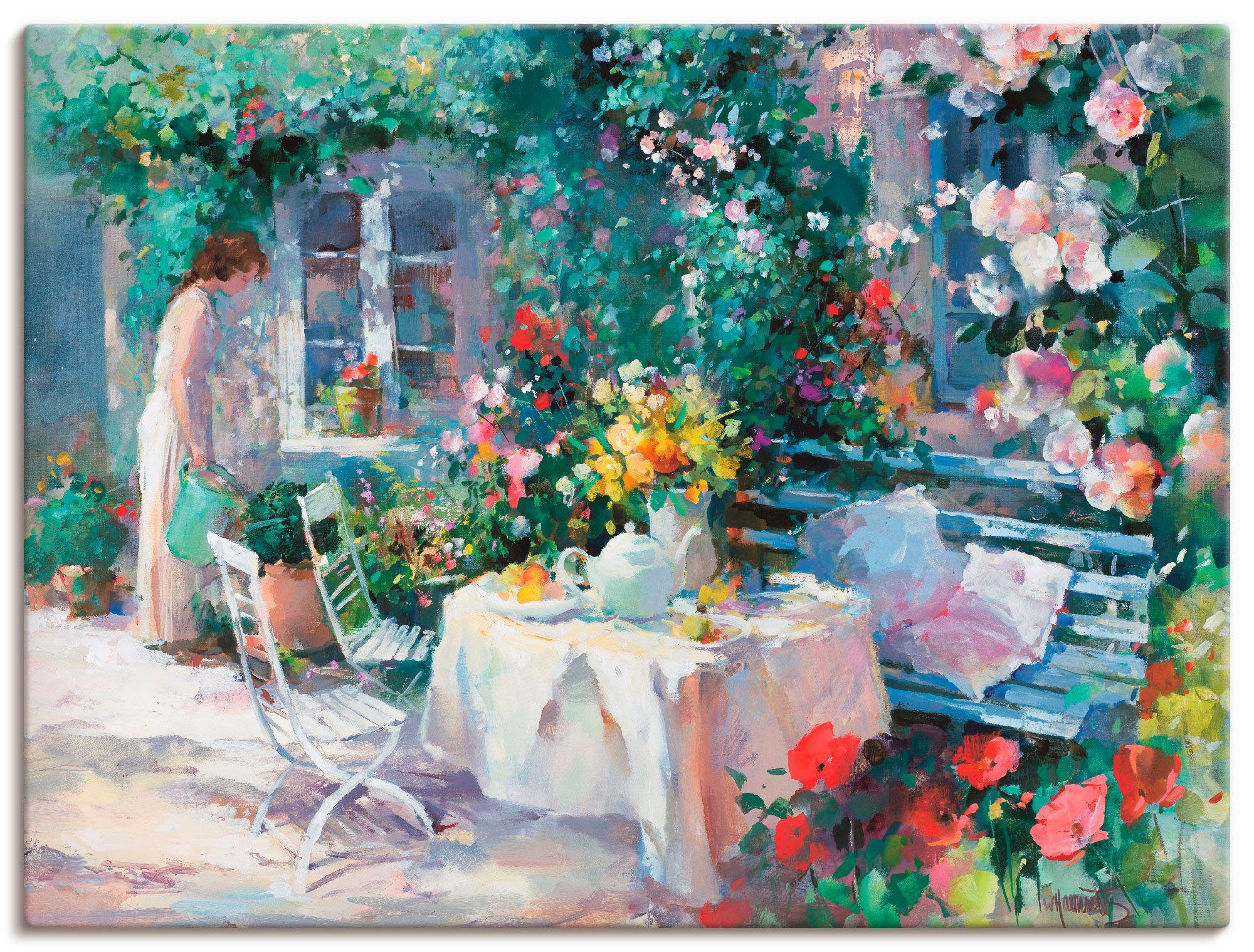 Artland Leinwandbild Teezeit im Garten, Garten (1 St), auf Holzrahmen gespannt
