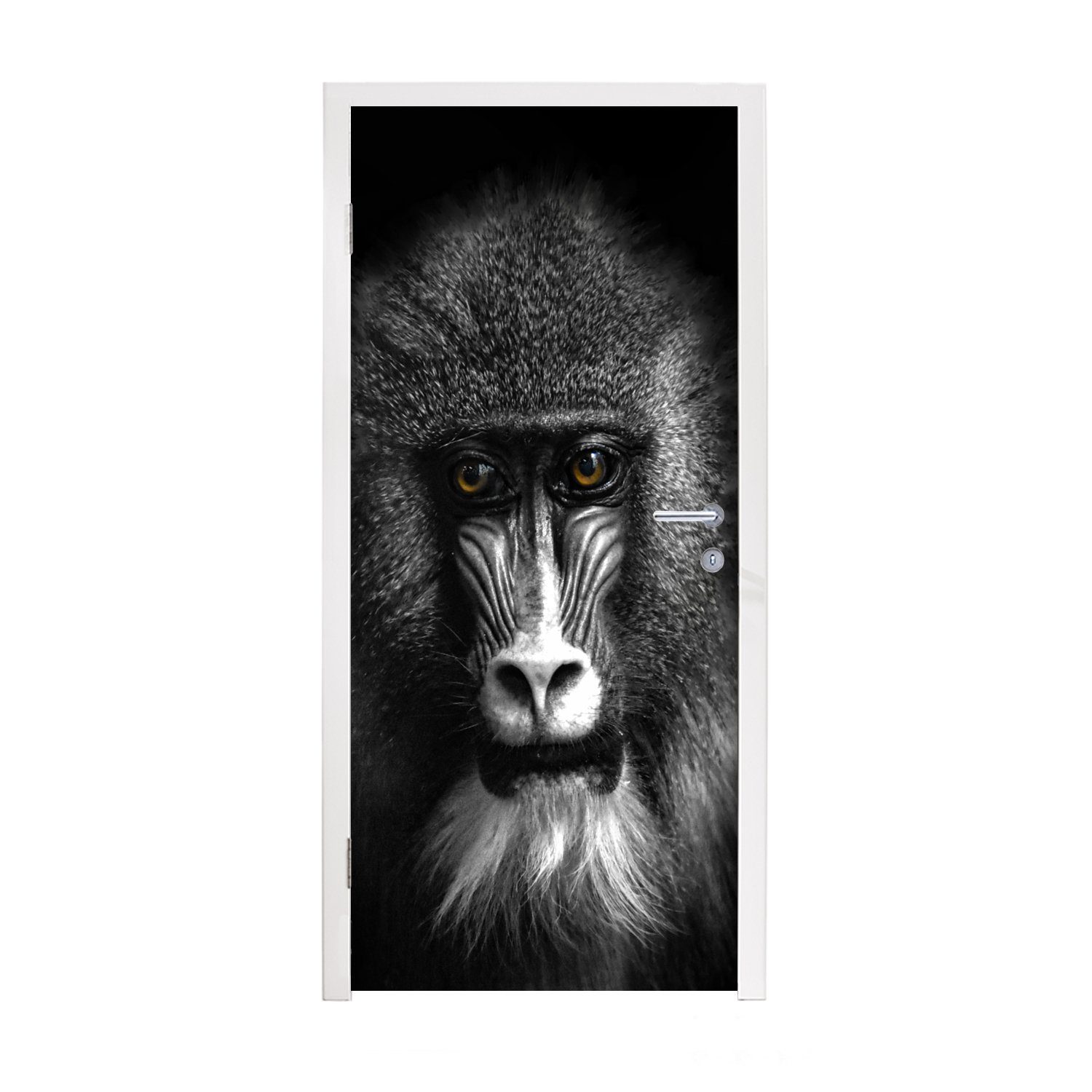 MuchoWow Türtapete Affe - Tiere - Augen - Braun - Schwarz und weiß, Matt, bedruckt, (1 St), Fototapete für Tür, Türaufkleber, 75x205 cm | Türtapeten