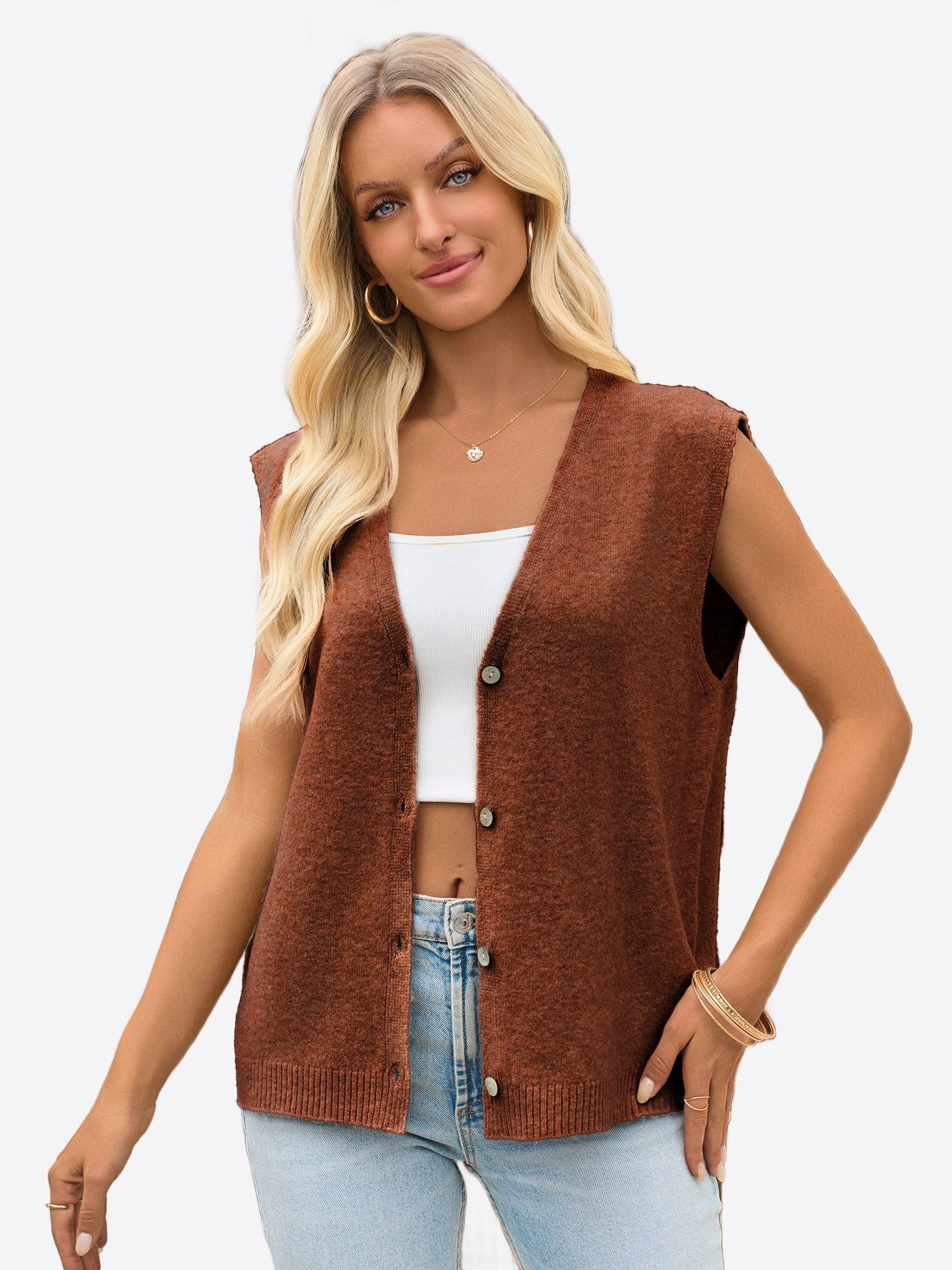 Imily Bela Strickjacke Damen Strickweste mit V-Ausschnitt (Packung, 1-tlg., 1per-Pack) mit Knöpfen