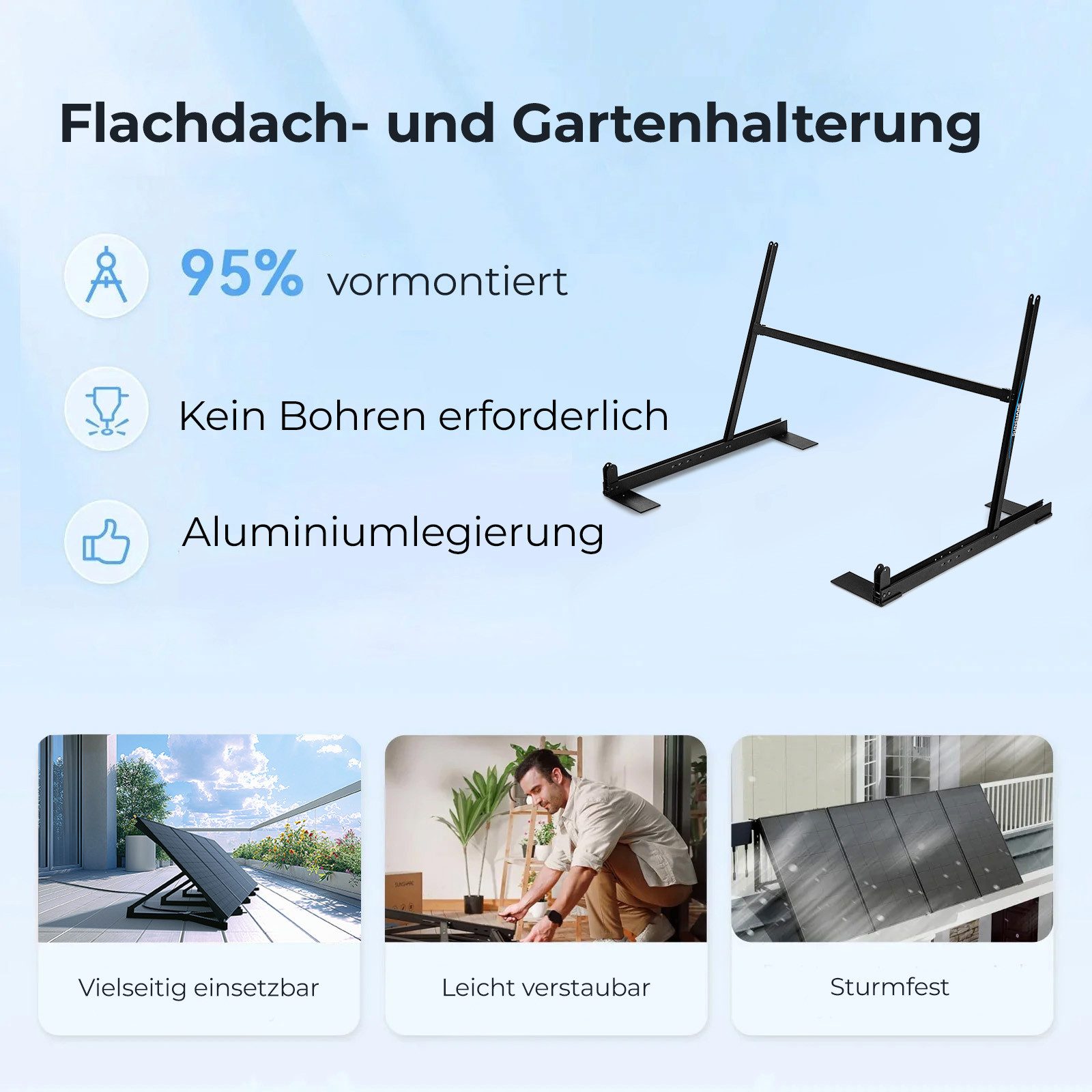 Sunshare Solarmodul-Halterung für Flachdach & Garten, (1-tlg., Konzipiert zur Befestigung von SUNSHARE Ray 285 W Solarmodulen)