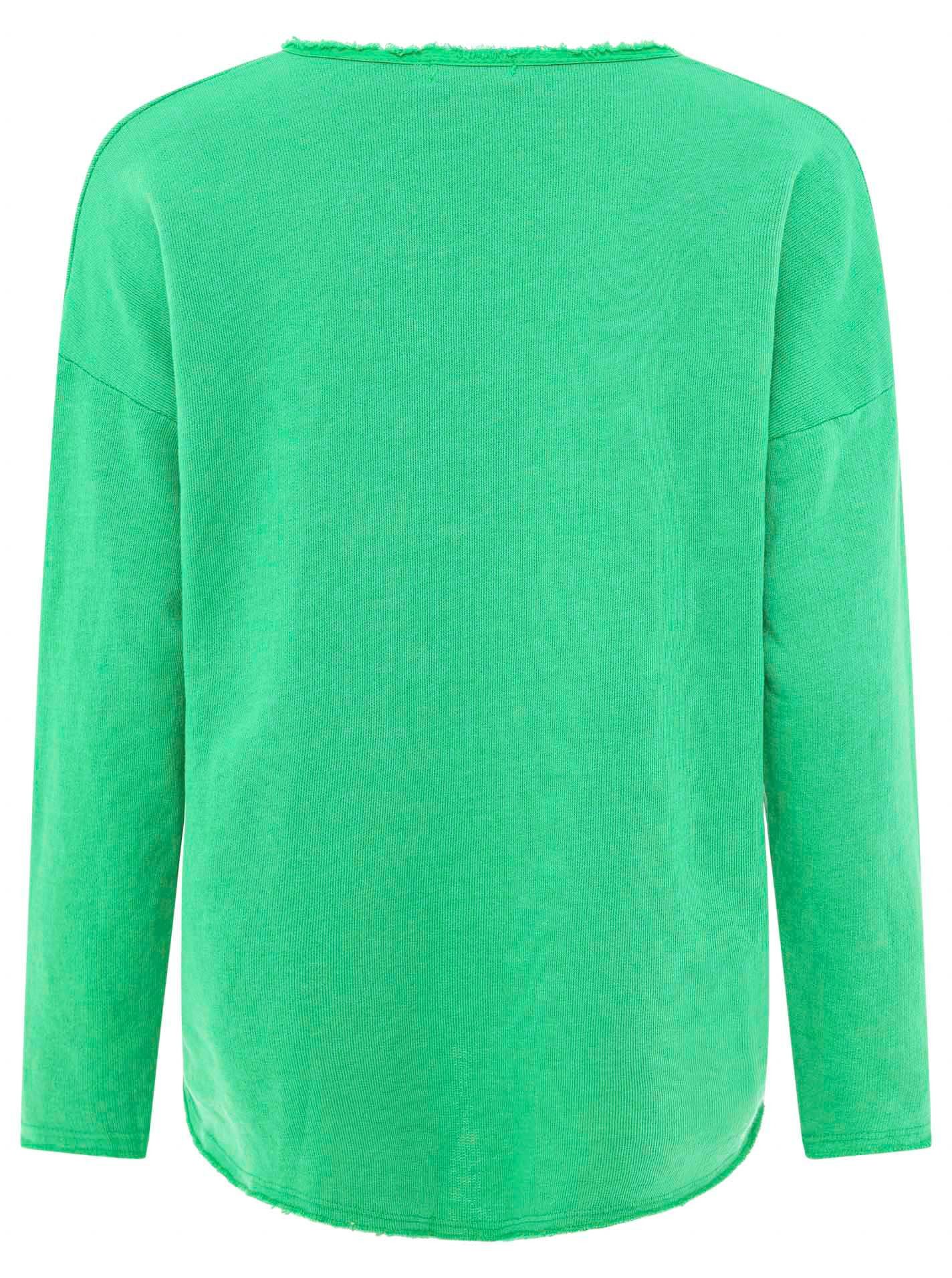 Zwillingsherz Sweatshirt "Positive Mind" ausgefranster V-Ausschnitt, Used Look, Langarm, Schriftzug – Bild 4 von 5