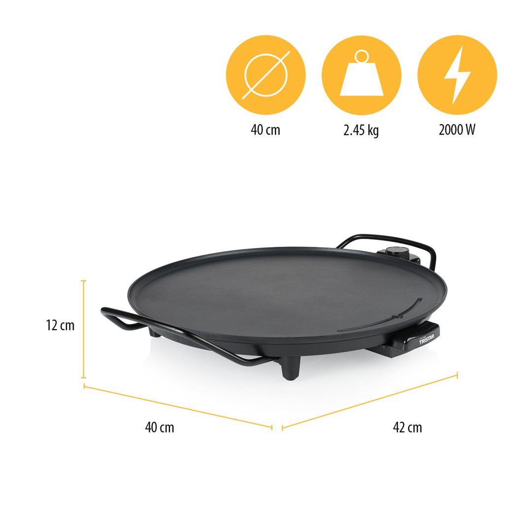 Tristar Tischgrill Tristar BP-2787 Circle Grill – Tischgrill für Grillgerichte, Crêpes &, 2000 W, Grillfläche Ø 40 cm – 2000 W Leistung