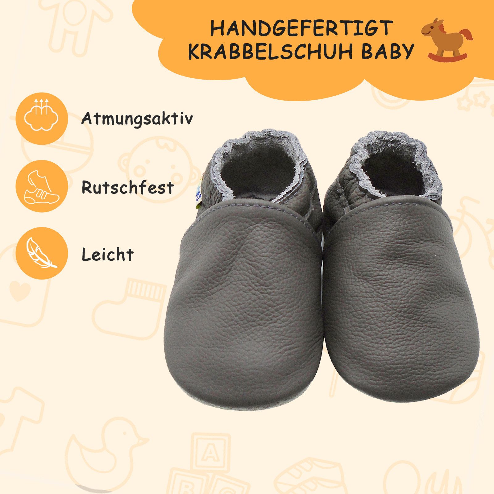 Yalion Yalion Leder Baby-Lauflernschuhe, weich, rutschfest, handgefertigt Krabbelschuh