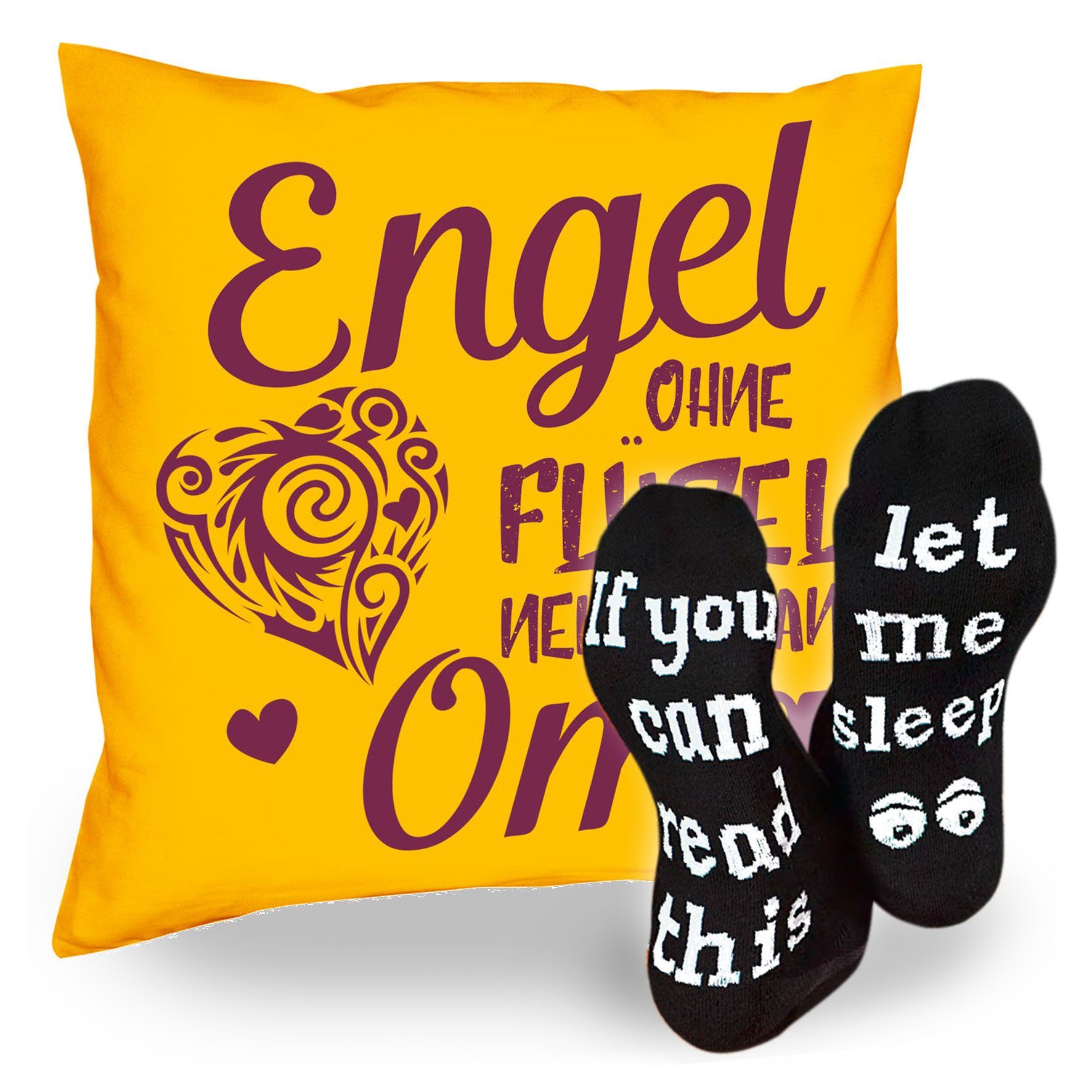 Soreso® Dekokissen Kissen Engel ohne Flügel nennt man Oma & Sprüche Socken Sleep, Geschenk Geburtstagsgeschenk gelb