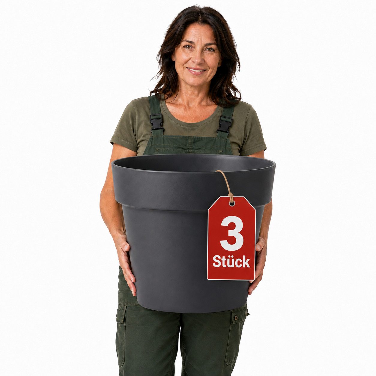 BigDean Blumentopf Pflanzkübel groß Anthrazit Classic mit integriertem Wasserspeicher (3 St), Wetterfester Kunststoff, Integrierter Zwischenboden
