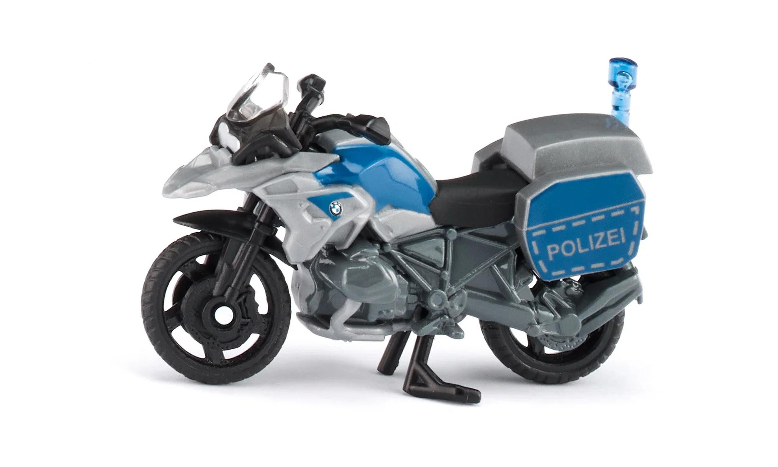 Siku Spielzeug-Auto Polizeimotorrad mit Blaulicht und beweglichem Ständer, Beweglicher Ständer, Blaulicht, Metalltank