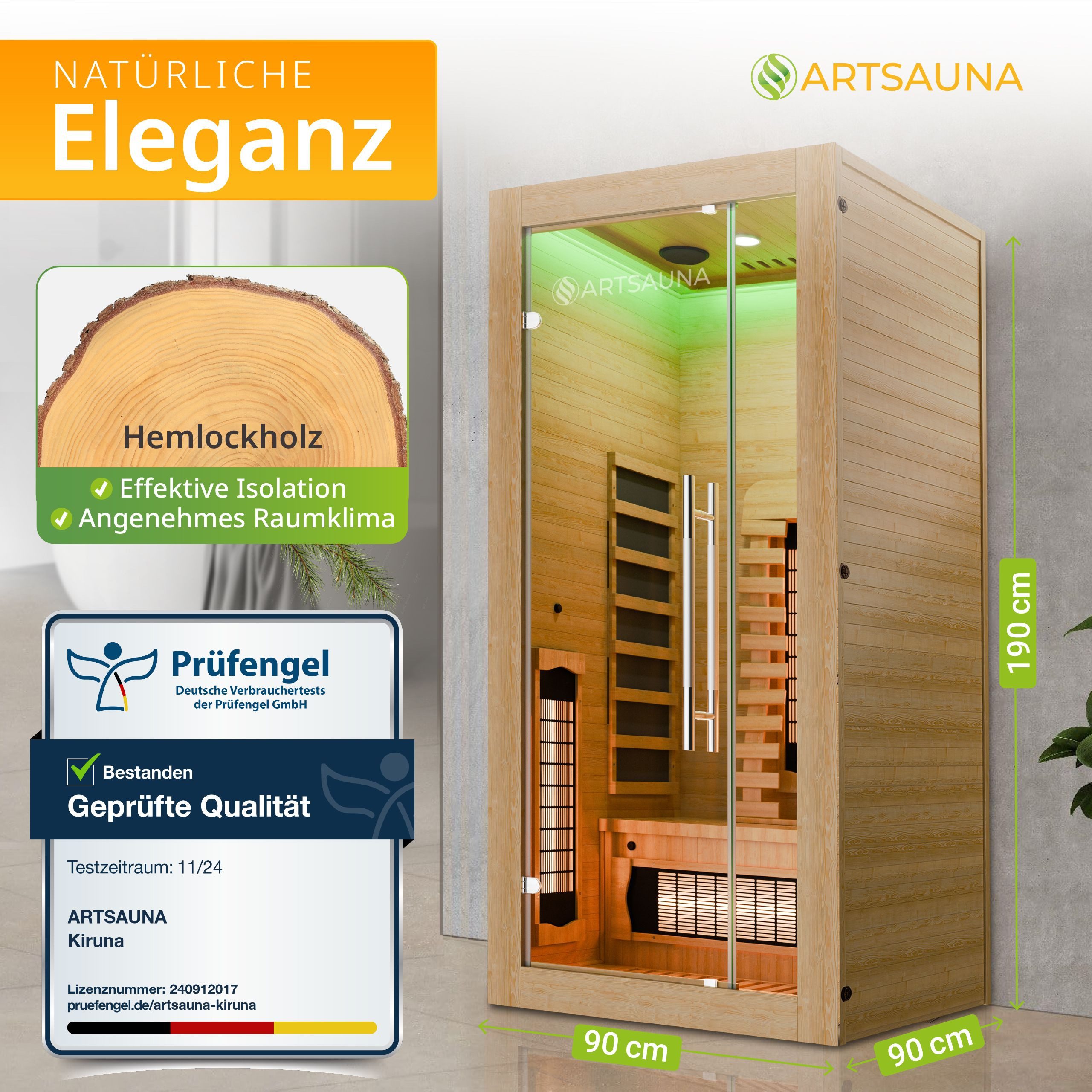 Artsauna Infrarotkabine Kiruna90 Premium Dual Technologie, günstig online kaufen
