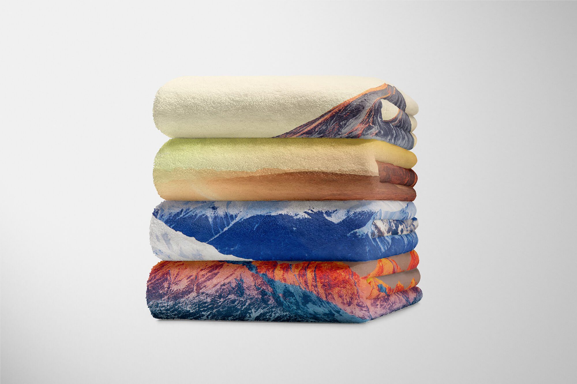 (1-St), Berge Handtücher mit Handtuch Strandhandtuch Gebirgskette, Sinus Handtuch Art Kuscheldecke Baumwolle-Polyester-Mix Schnee Fotomotiv Saunatuch