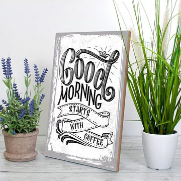 Kreative Feder Holzbild Deko-Bild „Good Morning“ aus Holz, mit Motiv & Spruch, ideales Geschenk für Freunde & Familie