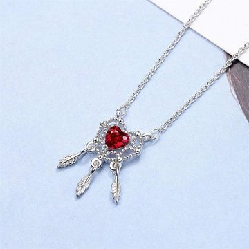 yozhiqu Herzkette Solid-Tassel-Anhänger-Halskette mit rotem Zirkon-Liebesherz-Anhänger, Elegantes Design,perfekt für einen einzigartigen und romantischen Look